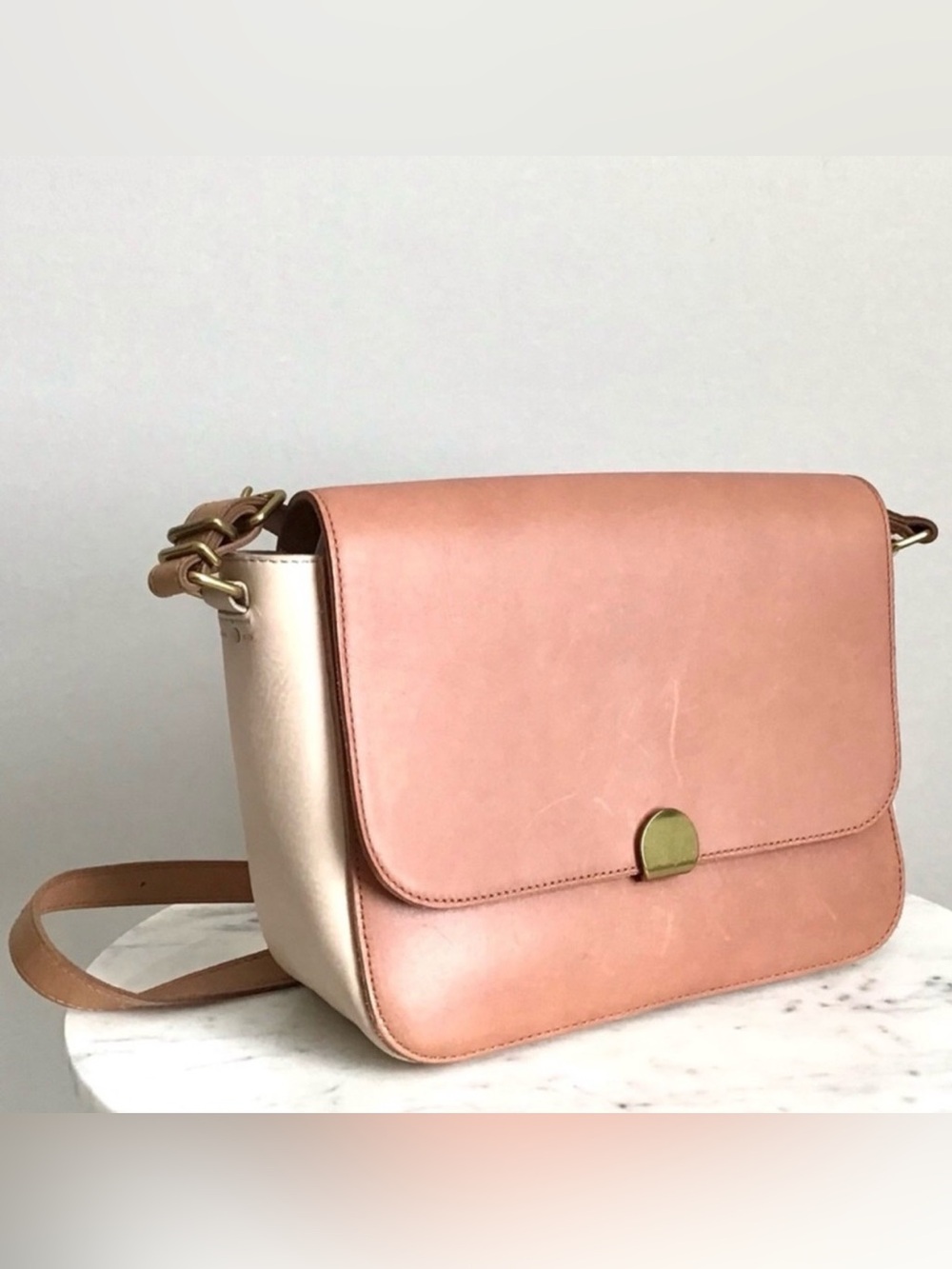 Madewell Peach and Cream Leather Crossbody with Gold-Tone Clasp - Picture 8 of 15